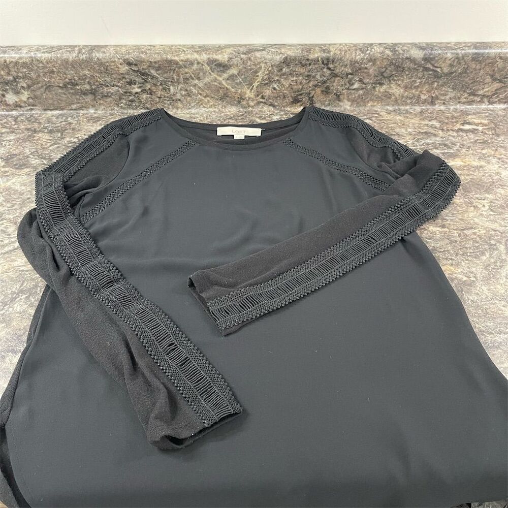 LOFT Women's XS Black Long Sleeve Blouse with open Detailing on sleeves  sku96